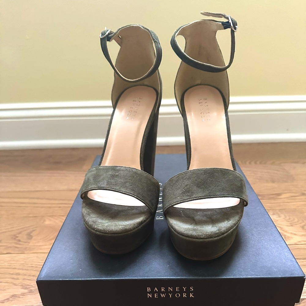 Barney’s New York Suede Platform Ankle Strap Sandal